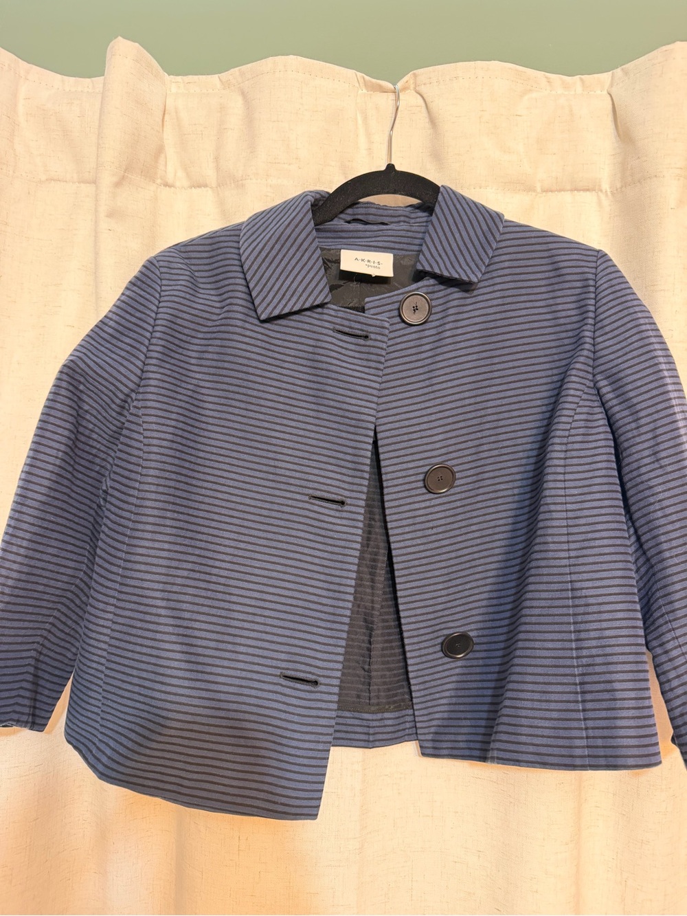 Akris Punto Blue & Black Horizontal Striped Cropped Boxy Jacket